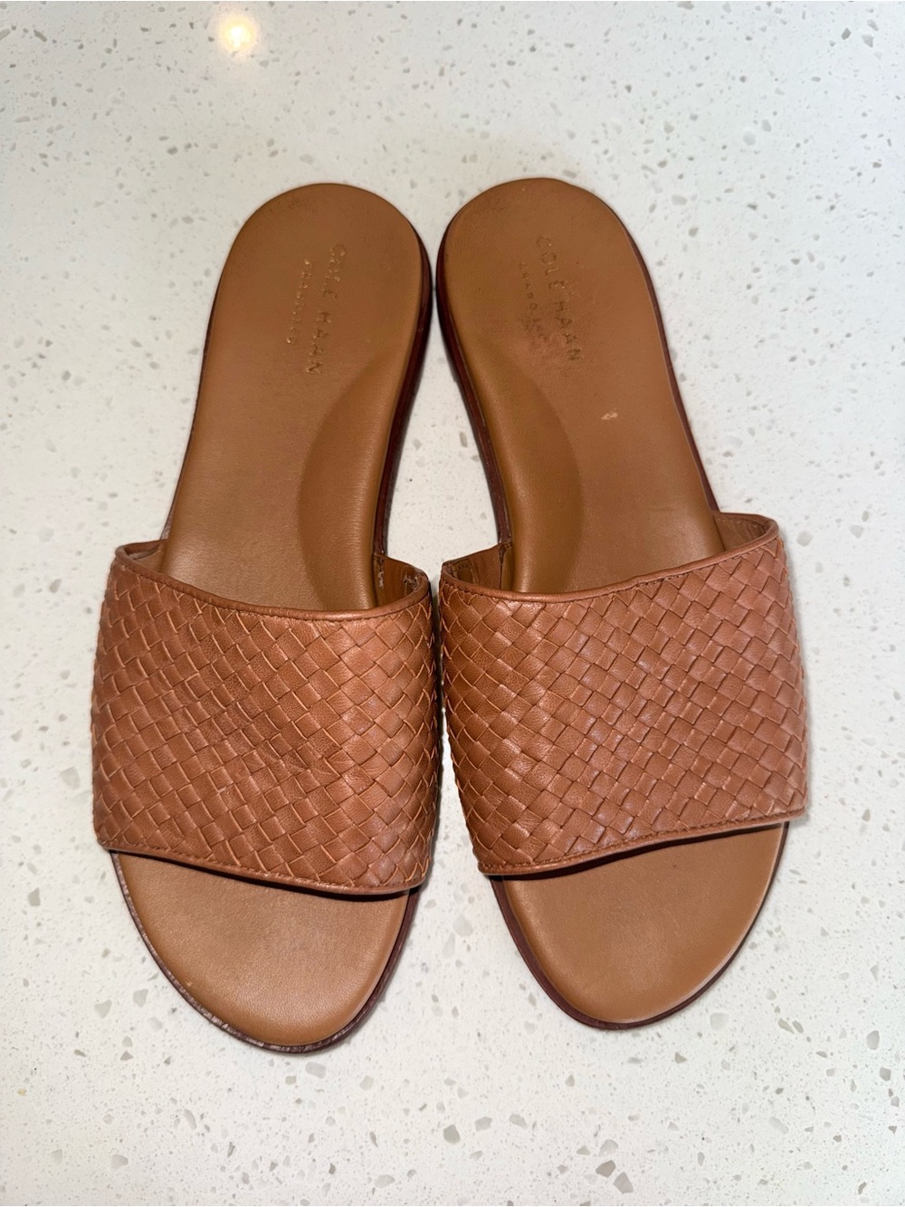 Cole Haan Woven Leather Slide Sandals in Cognac - Picture 2 of 9
